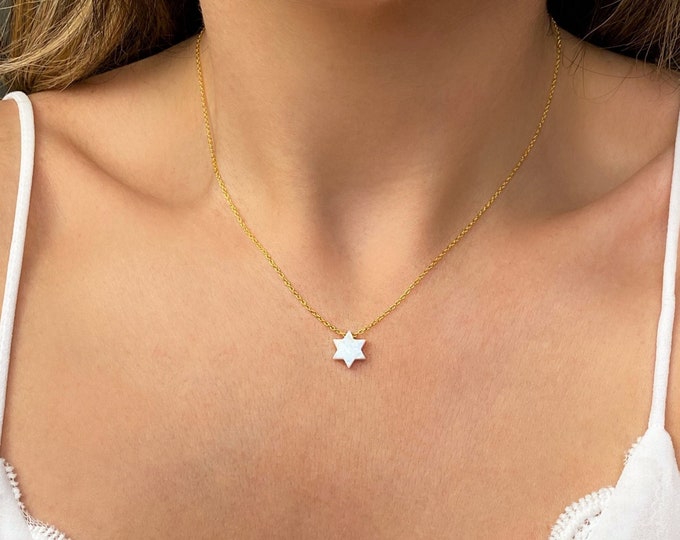 Star of David Necklace, Opal Necklace, Magen David Necklace, Jewish Necklace, Star of David Opal Necklace, Jewish Jewelry, Bat Mitzvah Gift