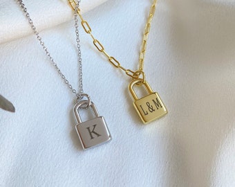 Initial Lock Necklace, Lock Necklace with Initial, Padlock Necklace, Lock Jewelry, Personalized Initial Lock Necklace, Silver Lock Necklace