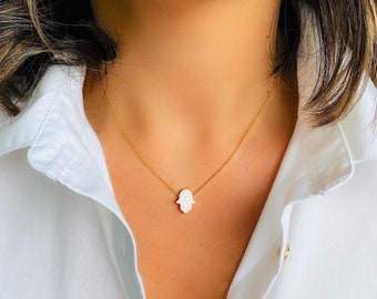 Hamsa Necklace, Opal Hamsa Necklace, White Opal Necklace for Women, Fatima Hand, Hamsa Jewelry, Blue Hamsa, Gold Silver Hamsa, Hand of Hamsa