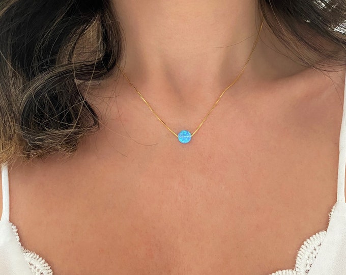 Blue Opal Necklace, Opal Coin Necklace, Opal Choker, Silver Opal Choker Necklace, Blue Opal Pendant, Disc Coin Necklace, Opal Necklace Women