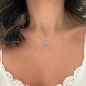 Blue Opal Necklace, Opal Coin Necklace, Opal Choker, Silver Opal Choker Necklace, Blue Opal Pendant, Disc Coin Necklace, Opal Necklace Women