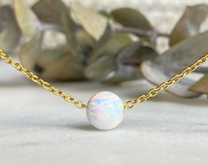 White Opal Ball Bead Necklace for Woman Girl, Chain made with solid High Quality 925 Sterling Silver, Available in Gold, Rose Gold, Silver