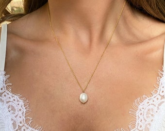 Pearl Necklace, Natural Freshwater Pearl Necklace, Pearl Pendant Necklace, Single Pearl Necklace, Silver Pearl Necklace, Gold Pearl Necklace