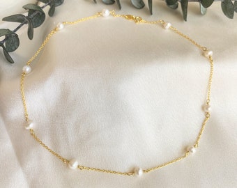 Pearl Choker, Freshwater Pearl Necklace, Dainty Pearl Necklace, Silver Pearl Necklace, Gold Pearl Choker, Tiny Pearl Choker, Pearl Jewelry
