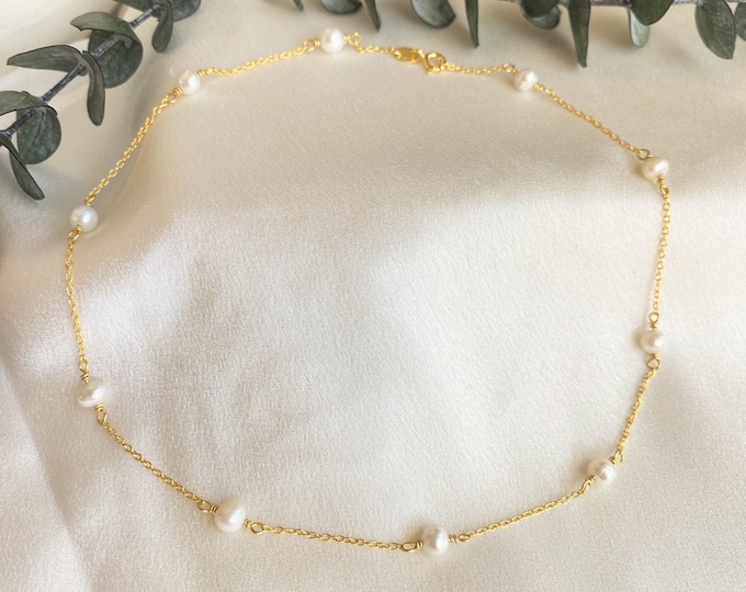 Pearl Choker, Freshwater Pearl Necklace, Dainty Pearl Necklace, Silver Pearl Necklace, Gold Pearl Choker, Tiny Pearl Choker, Pearl Jewelry