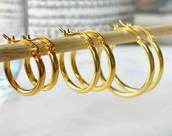 Hoop Earrings, 925 Sterling Silver Hoop Earrings, Gold Hoop Earrings, 15/20/25 mm Hoops, Small Medium Large Big Hoops, Gift for Her Birthday