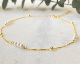 Freshwater Pearl Anklet, Tiny Pearls Anklet, Dainty Natural Pearl Anklet, Ankle Bracelet Pearl, Silver Gold Pearl Anklet, Wedding Jewelry