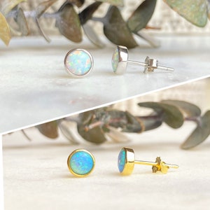 Opal Stud Earring, 925 Sterling Silver Stud, Blue Opal Stud, White Opal Earring, Dainty Stud Earring, Tiny Dot Earring, Minimalist Opal Stud