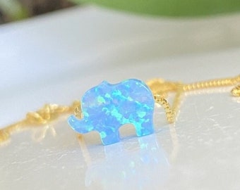 White or Blue Opal Elephant Necklace with solid 925 Sterling Silver Chain (Cable Chain or Box Chain) Silver - Gold - Rose Gold