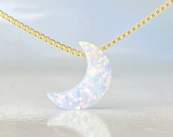 Crescent Moon Necklace, Moon Necklace, Opal Necklace, Opal Moon Necklace Choker, I Love You to the Moon and Back, Opal Necklace for Women