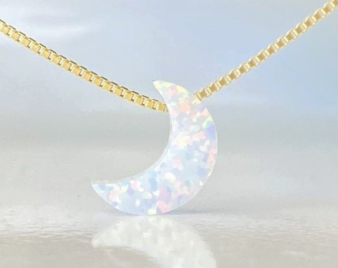 Crescent Moon Necklace, Moon Necklace, Opal Necklace, Opal Moon Necklace Choker, I Love You to the Moon and Back, Opal Necklace for Women