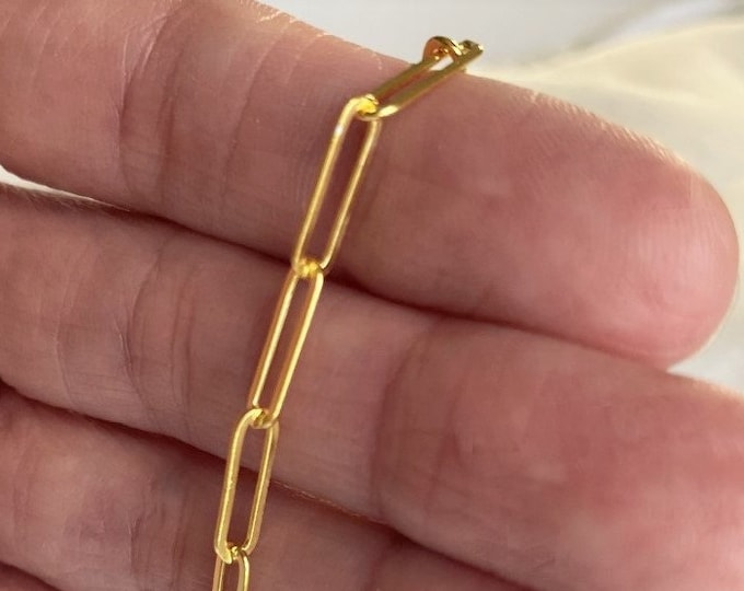 Gold Paperclip Chain Necklace, Sterling Silver Gold Plated Chain, Paper clip Choker, Gold Link Chain Choker Necklace, Gold Layering Necklace