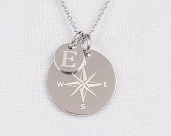 Compass Necklace Initial, Sterling Silver Personalized Compass Rose Necklace, Graduate Gift, Personalized Graduation Necklace, Class of 2025