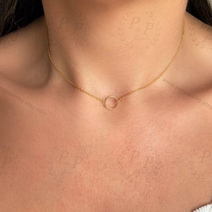 Tageshalsband Halskette für Sie, S925 Sterling Silber Ring, Gold und Roségold, Karma Halskette, Dezente Sub Halskette, Weihnachtsgeschenk Black Friday