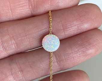 White Opal Coin Necklace, Opal Necklace, Silver Opal Necklace, Blue Opal Necklace, Opal Pendant, Opal Necklace for Women Girl, Birthday Gift