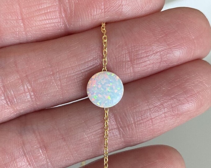 White Opal Coin Necklace, Opal Necklace, Silver Opal Necklace, Blue Opal Necklace, Opal Pendant, Opal Necklace for Women Girl, Birthday Gift