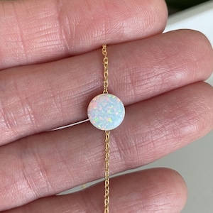 White Opal Coin Necklace, Opal Necklace, Silver Opal Necklace, Blue Opal Necklace, Opal Pendant, Opal Necklace for Women Girl, Birthday Gift