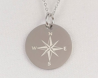 Compass Necklace, Sterling Silver Compass Necklace, Compass Charm Jewelry, Inspirational Necklace, Graduation, Travel, Journey, Compass Rose