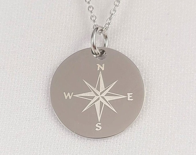 Compass Necklace, Sterling Silver Compass Necklace, Compass Charm Jewelry, Inspirational Necklace, Graduation, Travel, Journey, Compass Rose