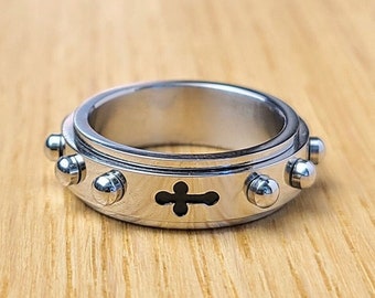 Cross Rosary Ring, Spinner, Cross Ring, Prayer Ring, Rosary Spinner Ring, Rosary Ring for Men Women Girl, First Communion, Confirmation Gift