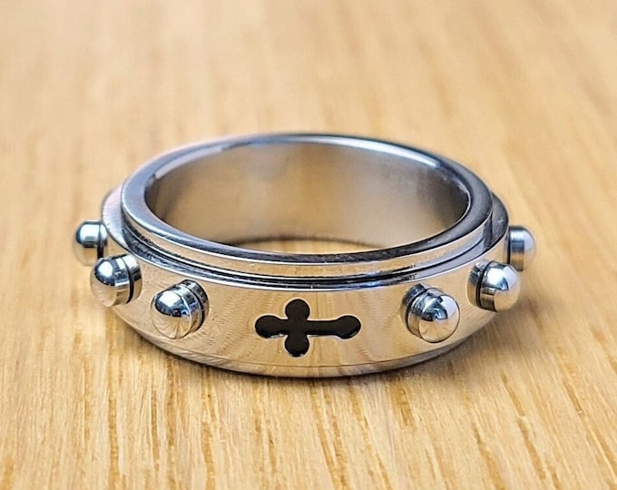 Cross Rosary Ring, Spinner, Cross Ring, Prayer Ring, Rosary Spinner Ring, Rosary Ring for Men Women Girl, First Communion, Confirmation Gift