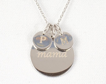 Personalized Disc Necklace, Silver Disc Necklace, Dainty Initial Necklace, Personalized Discs with Names, Coin with Dates Necklace, Mom Gift