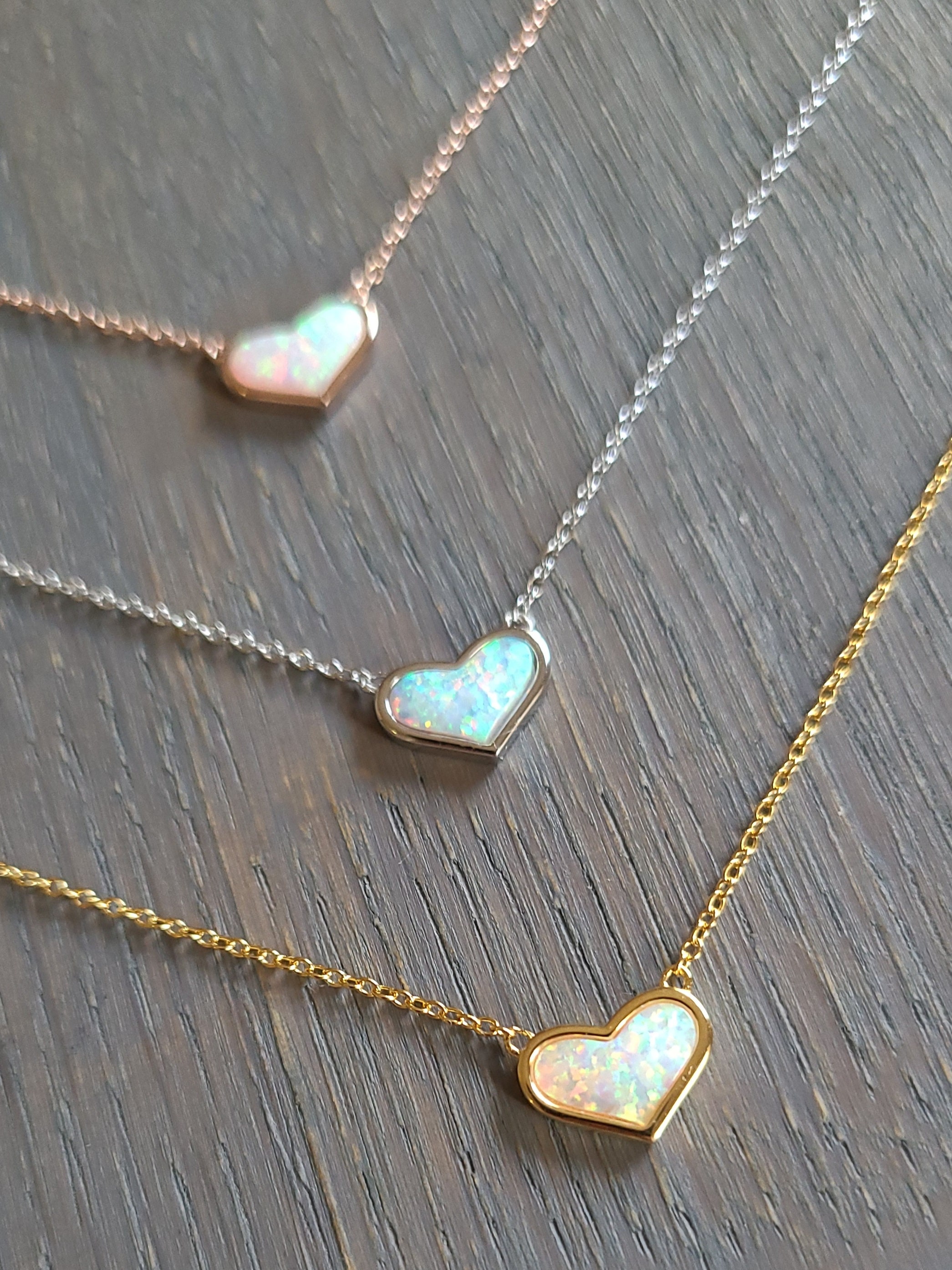 opal necklace dainty heart necklace silver heart necklace etsy españa