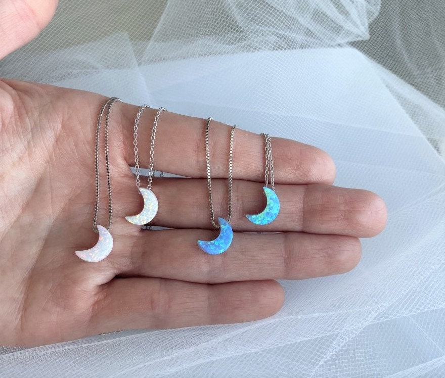 Moon Necklace, Crescent Moon Necklace, Opal Moon Necklace, Crescent Necklace,  Moon Pendant, Half Moon, Opal Jewellery - Etsy