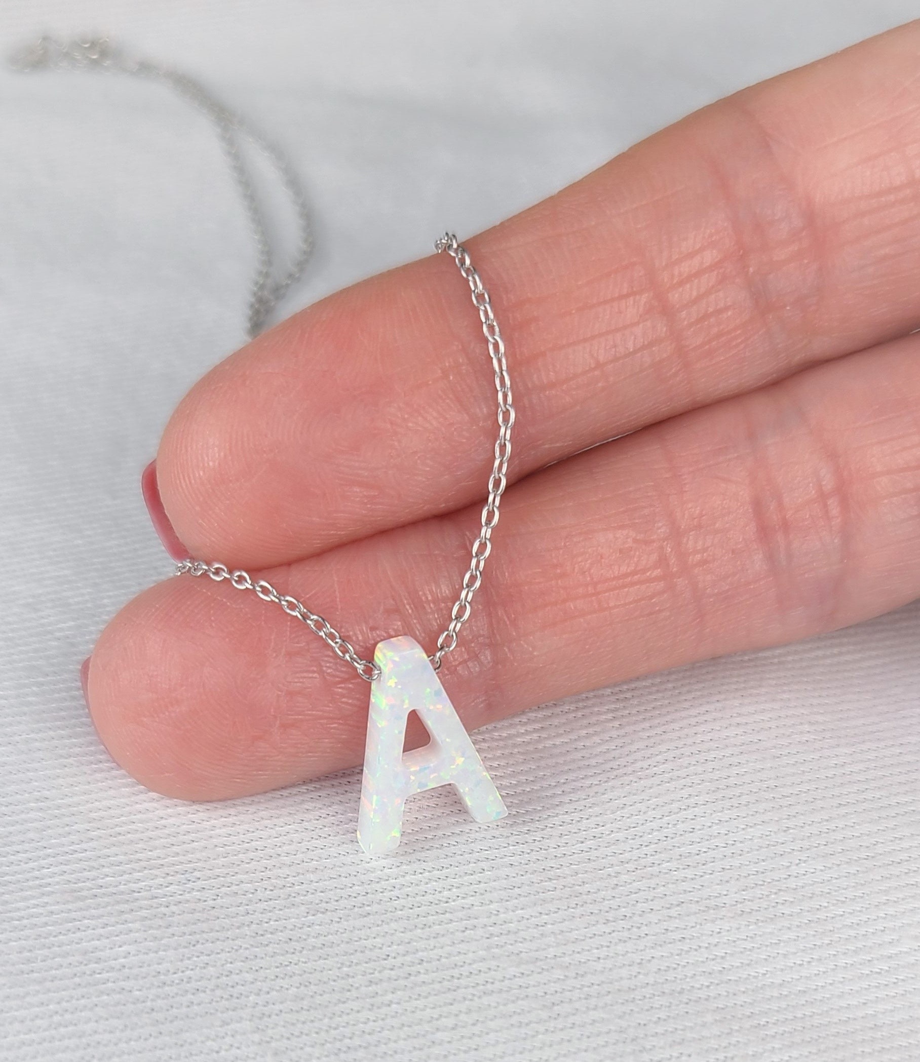 Opal Initial Necklace Letter Necklace Initial Necklace Opal 