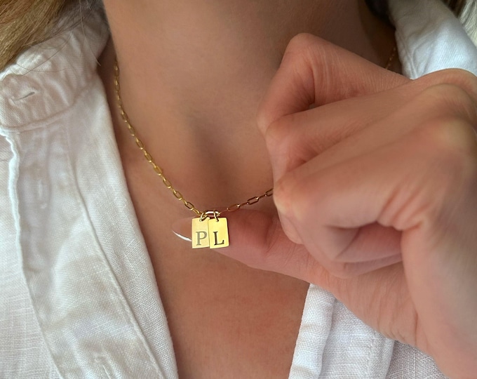 Initial Necklace, Sterling Silver Tag Pendant and Chain, Personalized Gift for Her Girlfriend, Custom Initial Jewelry, Tiny Tag Necklace