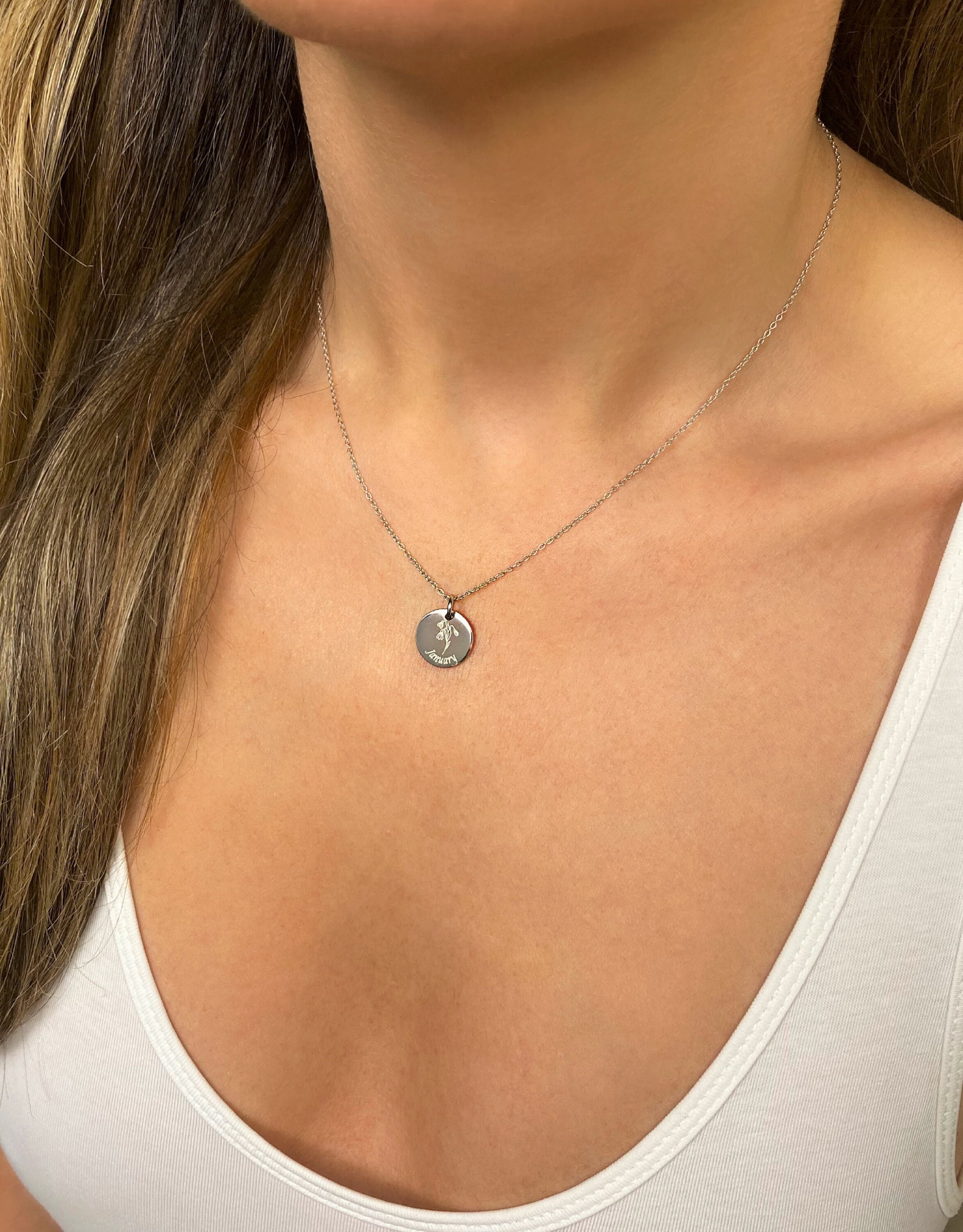 Birth Flower Necklace Solid 925 Sterling Silver Disc Birth Etsy