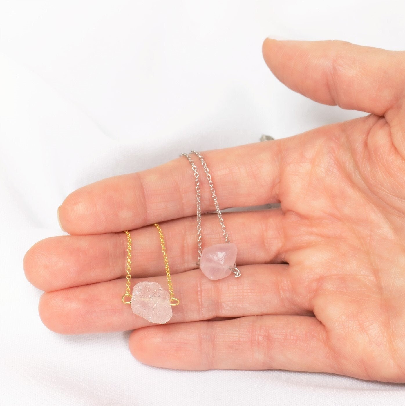 Raw Rose Quartz Necklace Rose Quartz Jewelry Dainty Rose Quartz