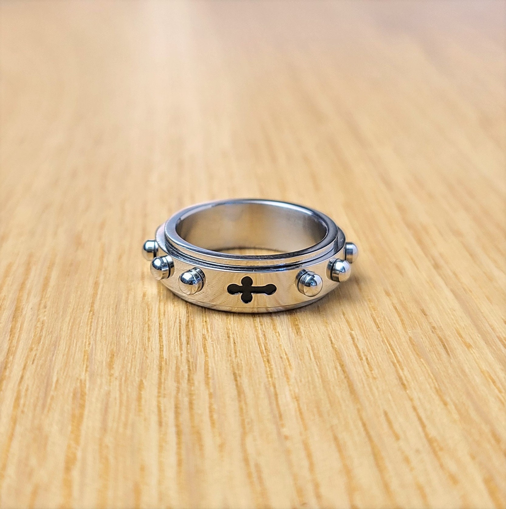 Rosary Ring, Spinner Ring, Cross Ring, Rosary Ring for Men Women