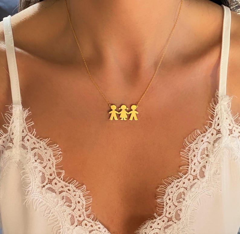 Personalized Necklace for Mom with Boy and/or Girl Charm - Children and Chain made with solid High Quality 925 Sterling Silver - Available in Gold, Rose Gold and Silver in different lengths.