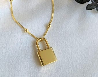 Sterling Silver Lock Necklace, Personalized Lock Necklace, Initial Padlock Pendant, Gold Lock Necklace, Padlock Jewelry Gift