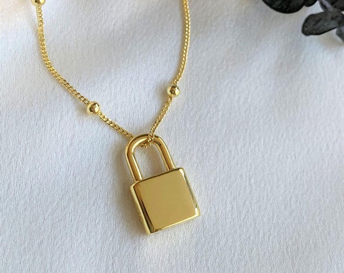 Sterling Silver Lock Necklace, Personalized Lock Necklace, Initial Padlock Pendant, Gold Lock Necklace, Padlock Jewelry Gift