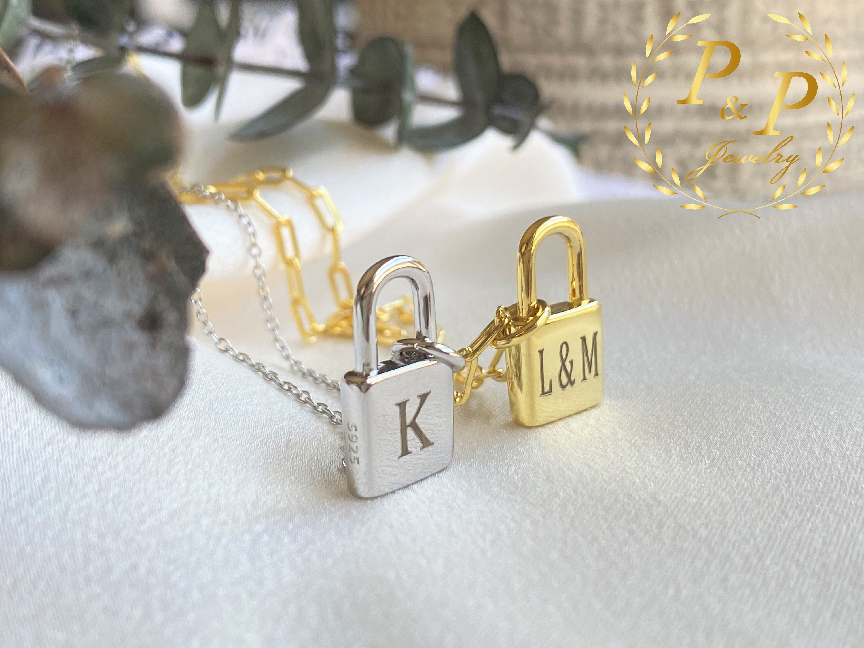 Engraved Initial Bike Lock Charm Necklace