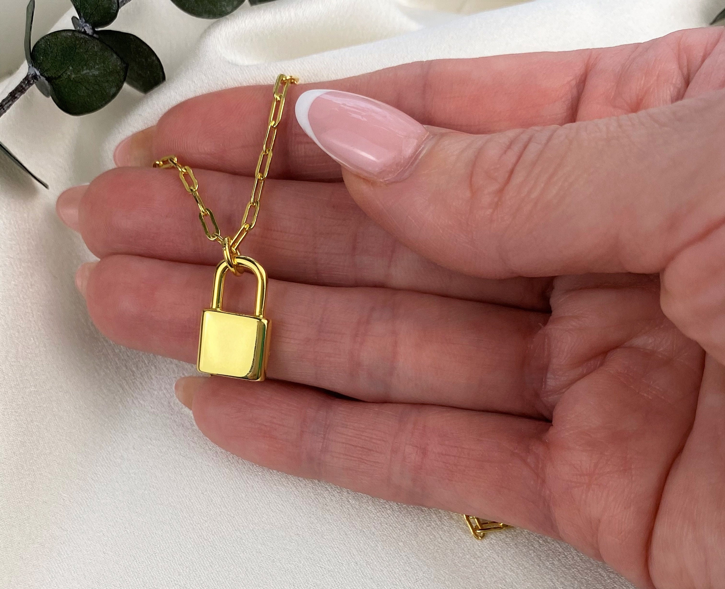 Initial Lock Necklace, Custom Engraved Lock Necklace, Dainty 925