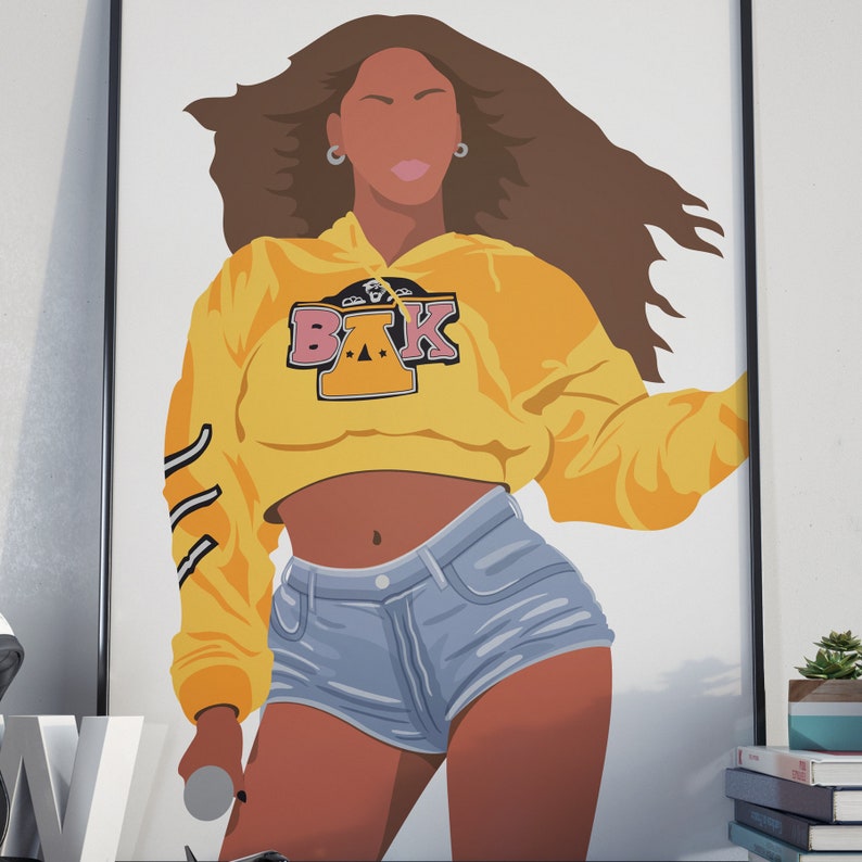 May include: A digital illustration of a person wearing a yellow cropped hoodie with the text "BAK" in pink and black letters. The person is also wearing blue denim shorts.