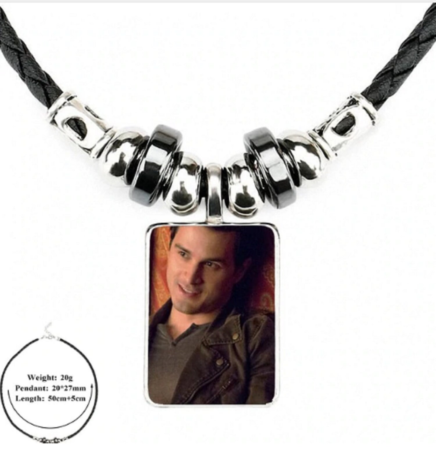 Enzo St John Black Leather Bead Cabochon Pendant Necklace Etsy