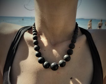 Summertime/Beach/Party/Anniversary/Wedding/Engagement Black Lava Beaded Necklace
