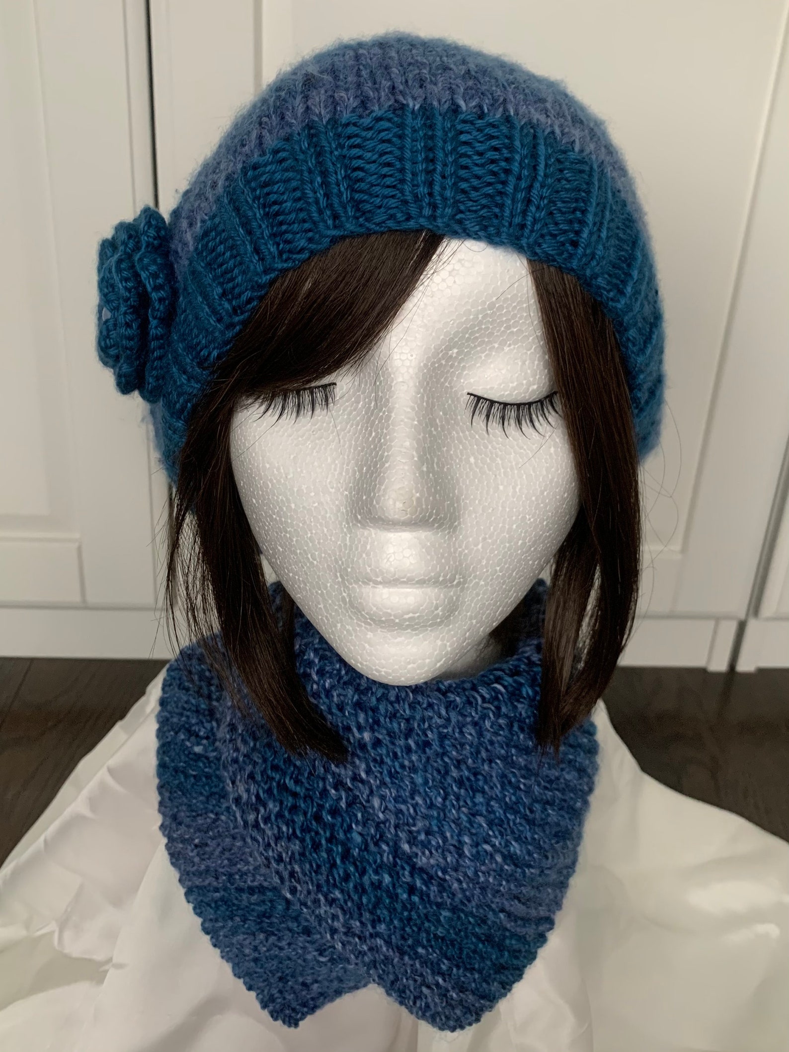 Blue Hat and Scarf Set Women Girl Christmas Birthday Gift - Etsy UK