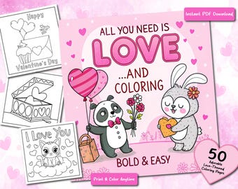 Love Coloring Pages: 50 Bold & Easy Designs (PDF File)