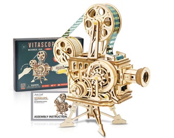 Puzzle mécanique 3D en bois : kit de bricolage Vitascope Film Mini Projector pour adultes et adolescents | Cadeau d'amateur de cinéma et décoration d'intérieur