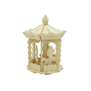 Hands Craft DIY 3D Wooden Puzzle: Merry-Go-Round Carousel DIY kids craft, kids puzzle, STEM activity (JP261)