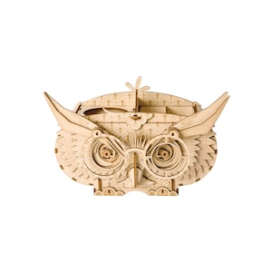 Owl (TG405) Laser Cut 3D Wooden Puzzle Storage Box Desk Decor for Office and Home, Detailed Build-It-Yourself Puzzle Kit for Kids and Adults