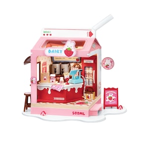 Hands Craft DIY Miniature House Kit | Strawberry Milk Box w/ LED Lights
