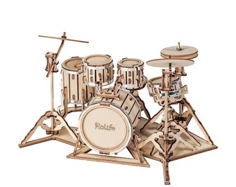 Hands Craft DIY Drum Kit: 3D Laser Cut Wooden Puzzle Model, Home Decor and Gift for Music Lovers Miniature Drum Set