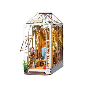 Garden House Book Nook Kit | Bookshelf Diorama DIY Miniature w/ LED lights - Home Decor and Gifts, Book Ends Display, Shelf Insert,