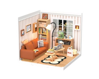 DIY Miniature House Kit | Cozy Living Lounge w/ LED Light - Home Decor, Gifts Craft Supplies, Kids Ages 8+ | easy assembly